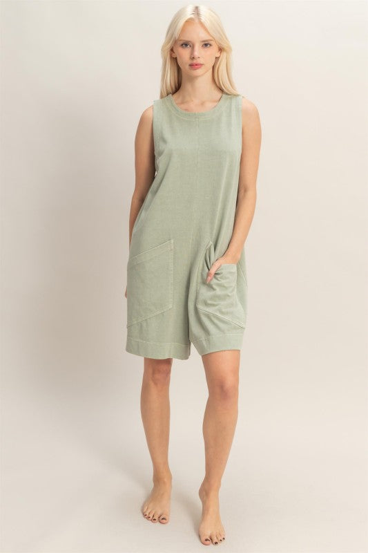 Pocket Detail Sleeveless Romper