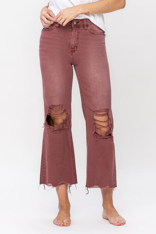 90's Vintage Crop Flare Russet Brown Jeans