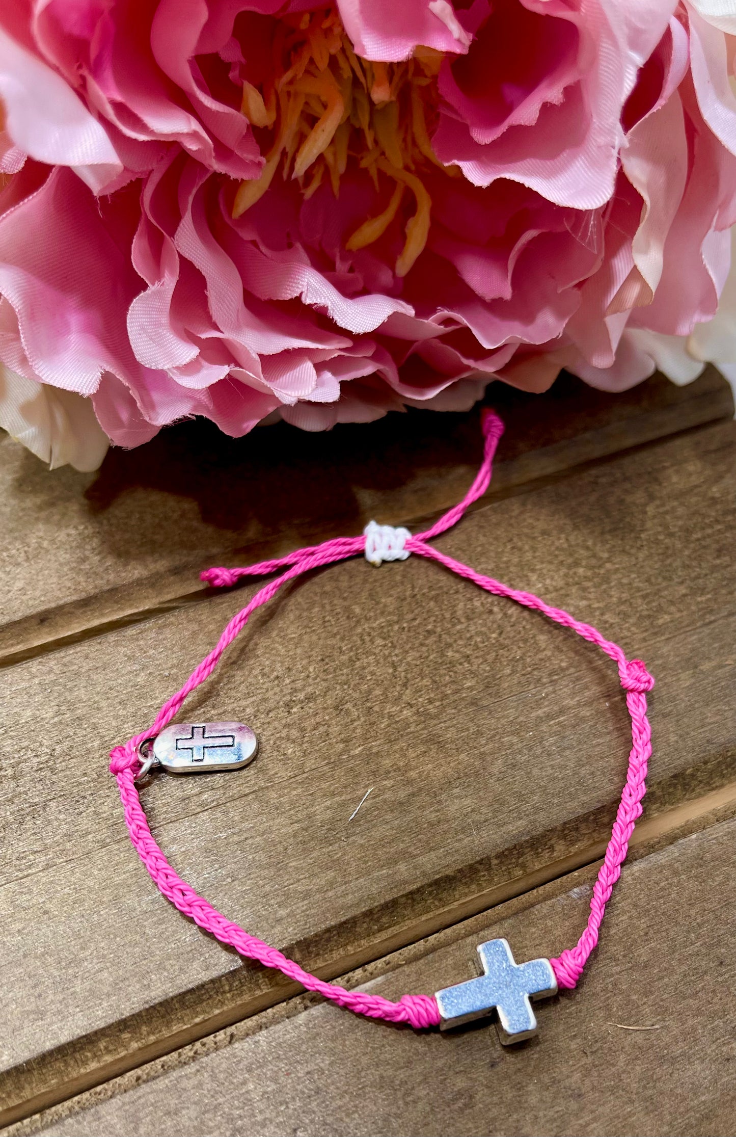 Pink Cross Charm Bracelet