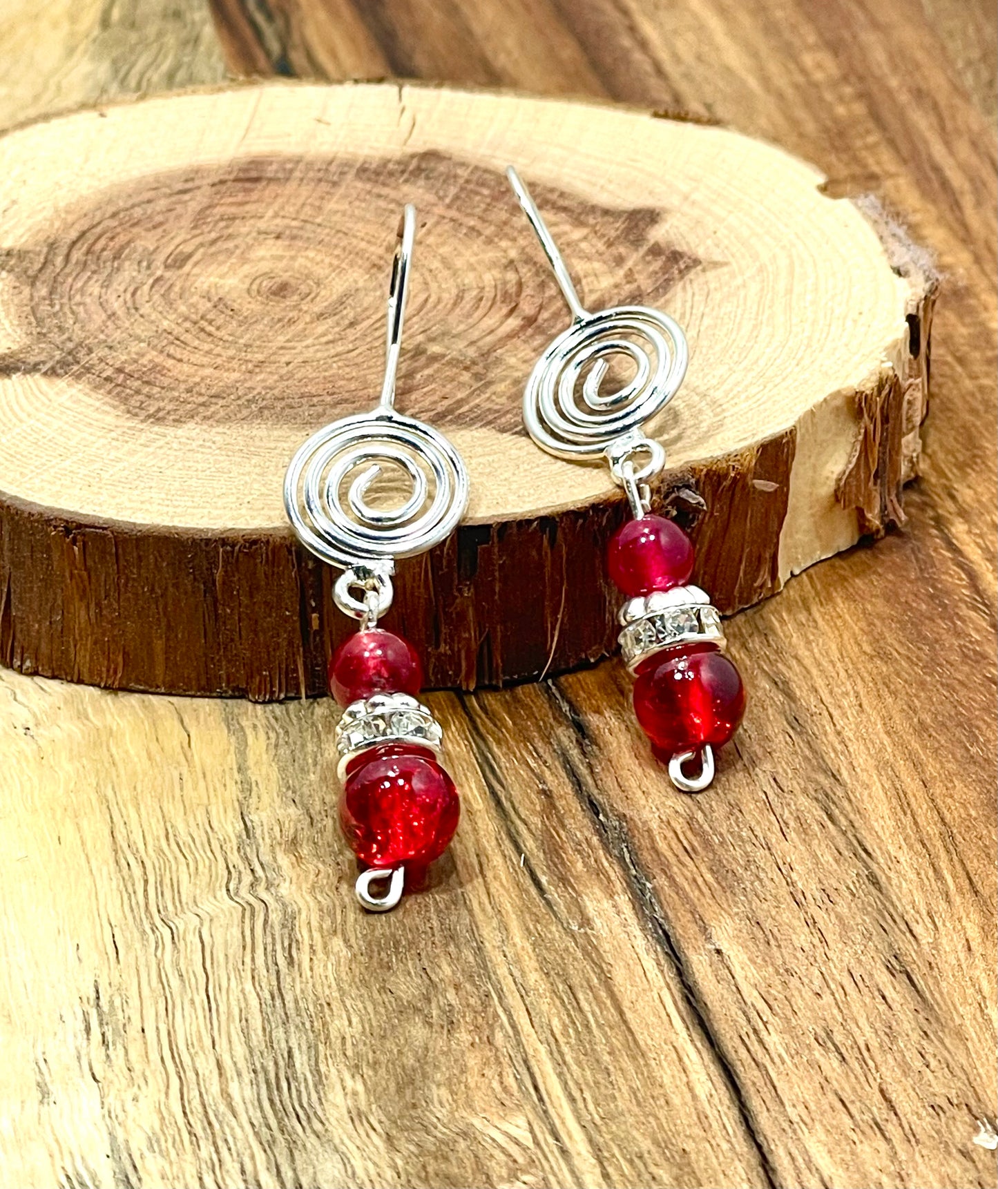Red & Silver Dangle Drop Earrings