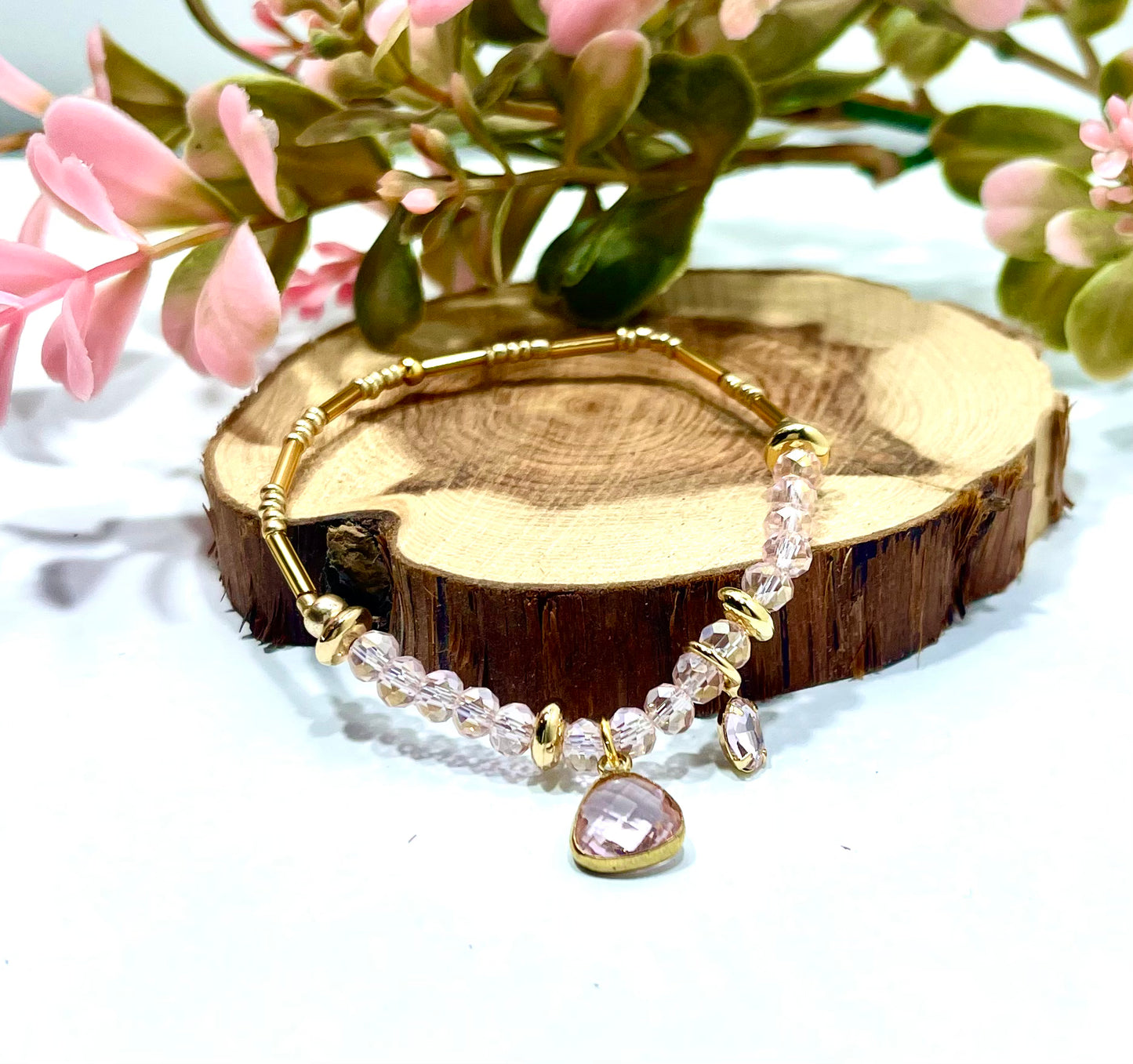 Light Rose Crystal Beaded Stretch Bracelet