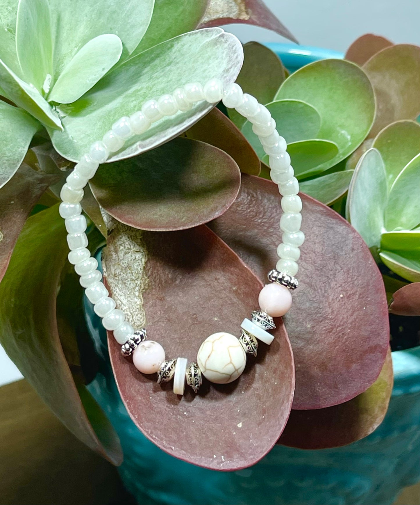White Pearl Seed Beaded Bracelet