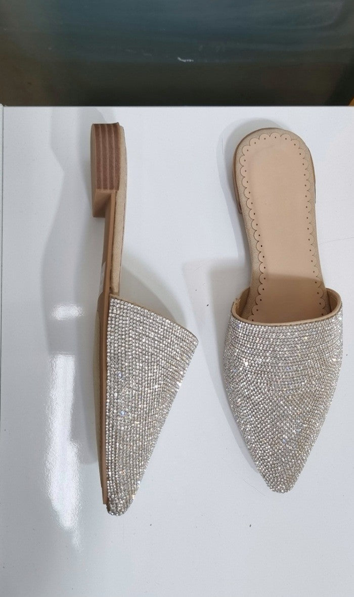 Pointed toe rhinestone embellished flats