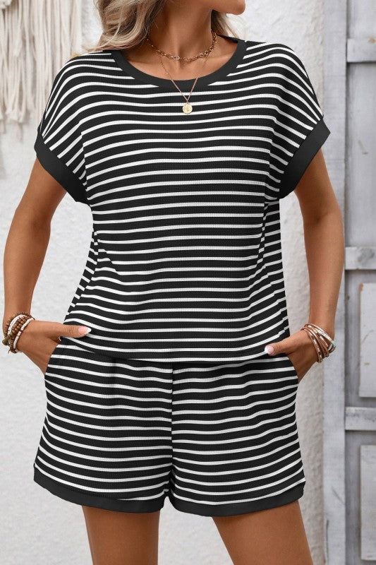 Striped Short Sleeve Top and Shorts Set