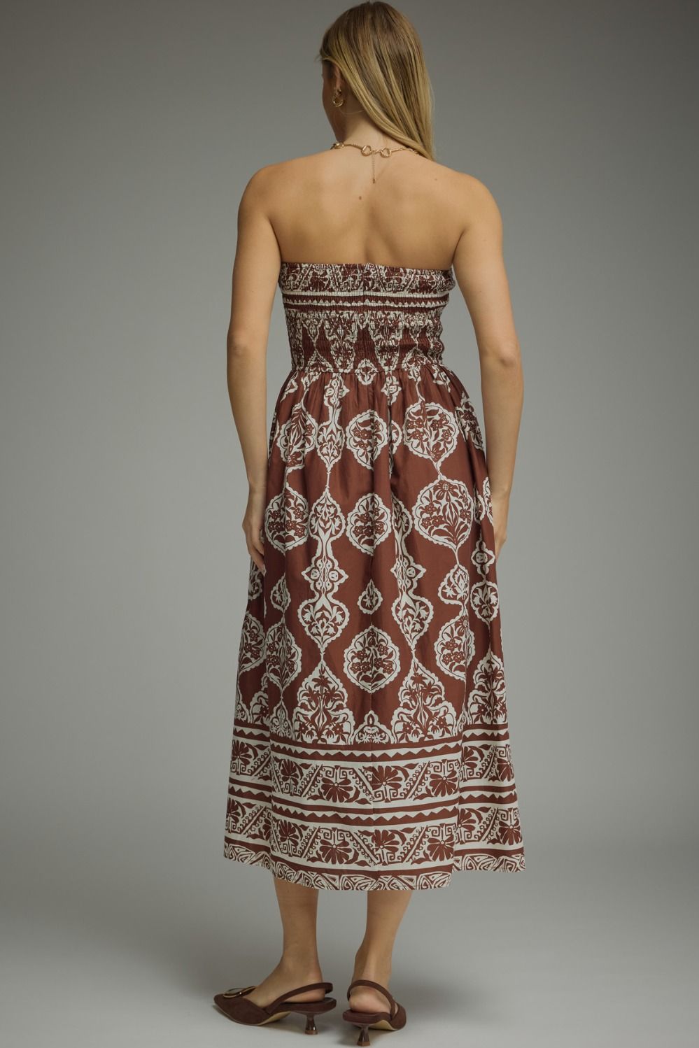 Strapless Print Midi Dress