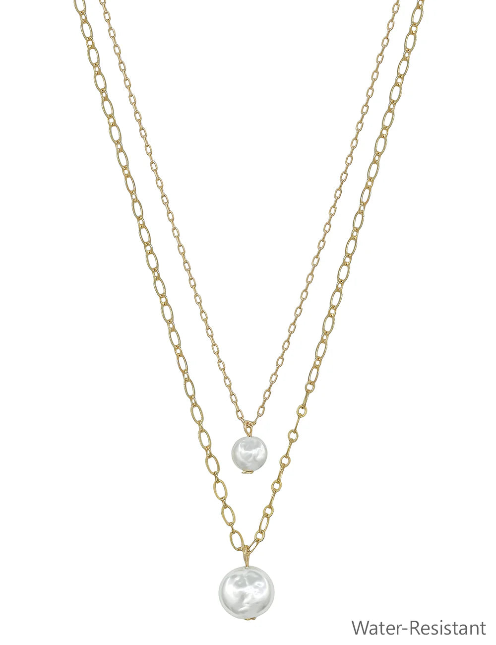Water Resistant Thin Gold Double Layered Freshwater Pearl Necklace