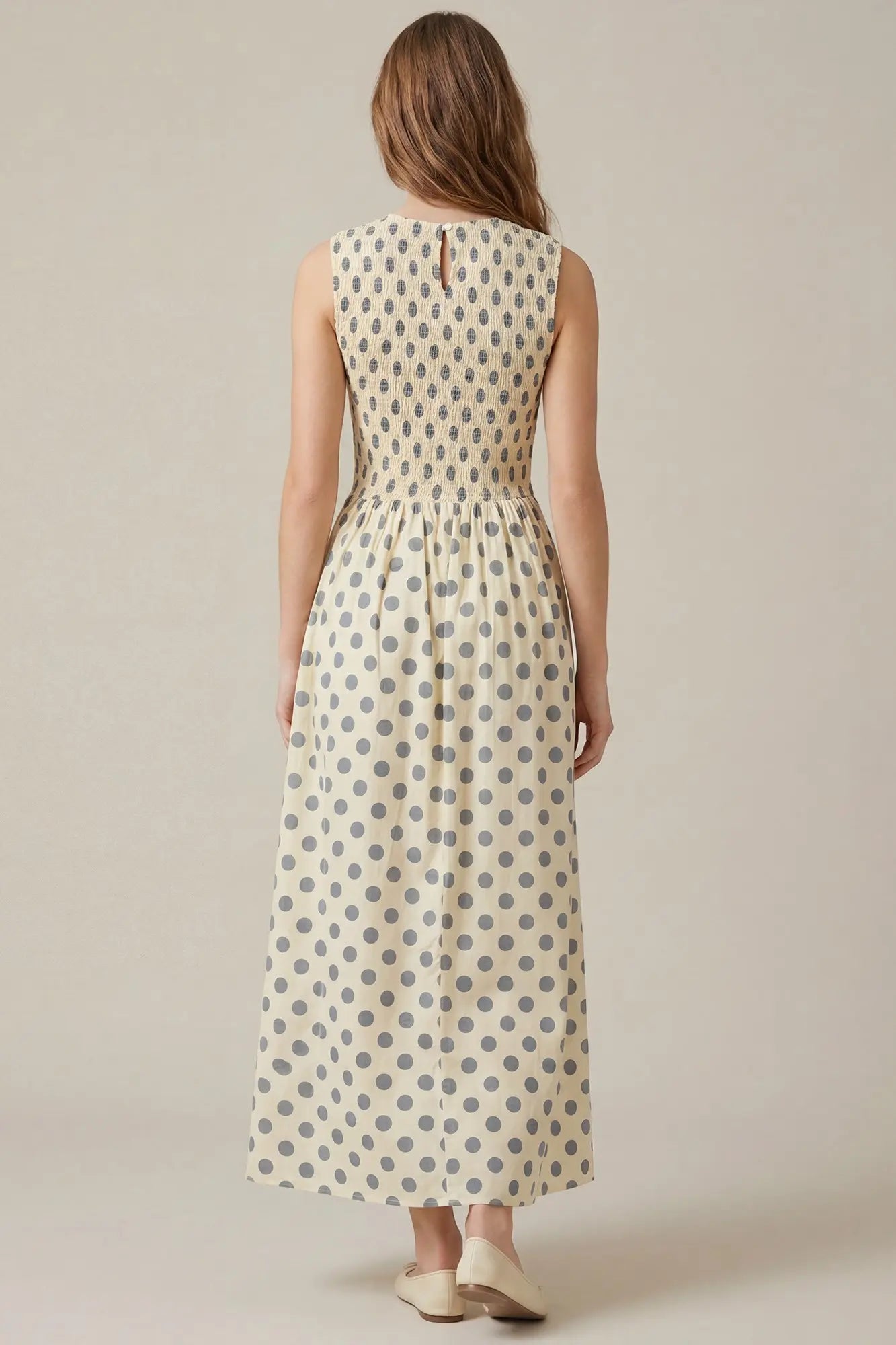 Sleeveless Polka Dot Midi Dress