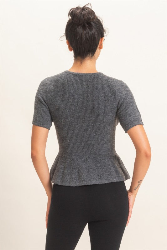 Ribbed Peplum Knit Top