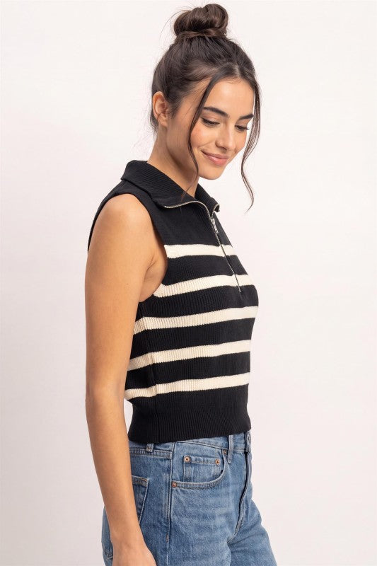 Sleeveless Stripe Sweater