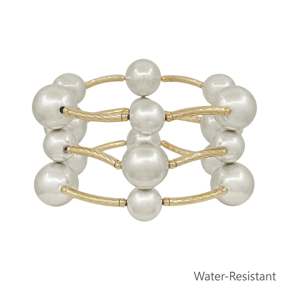 Water Resistant 16MM and 12MM Gold and Silver Metal Bar Stretch Bracelet