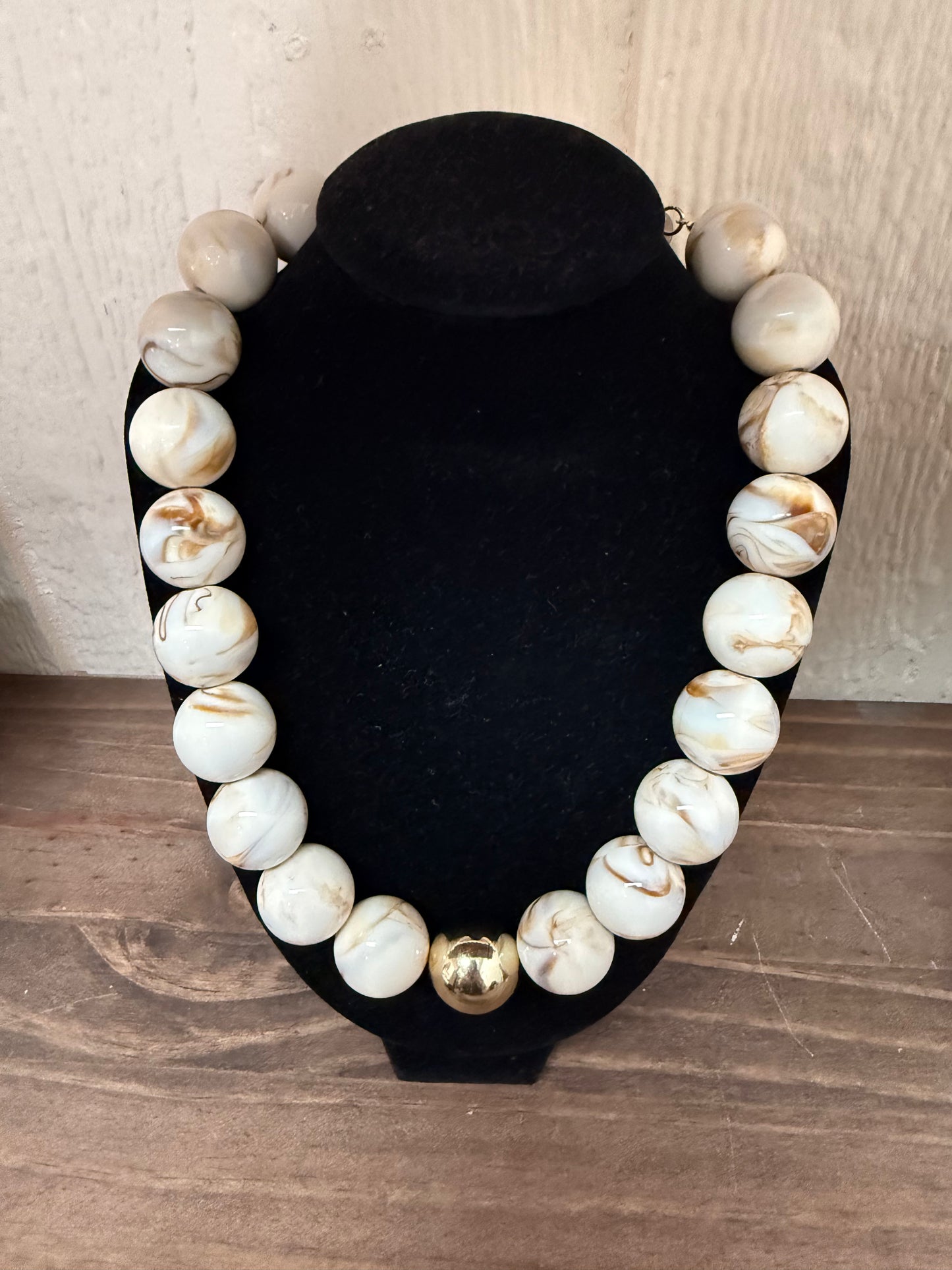 Resin Beaded with Gold Ball Accent 16MM 16”-18” Necklace