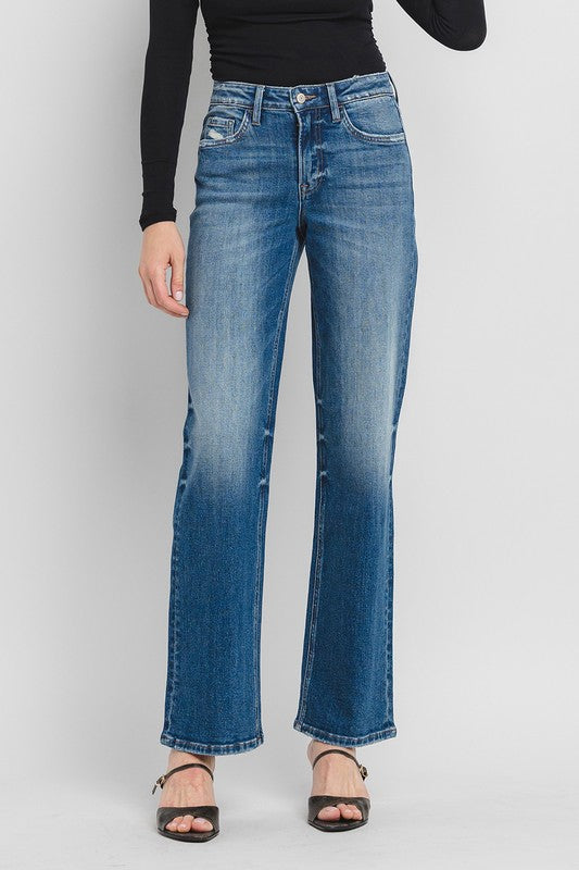 High rise full length slim wide jeans