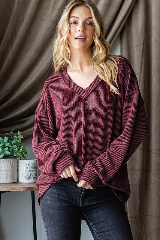 Long Sleeve Solid Urban Ribbed Top