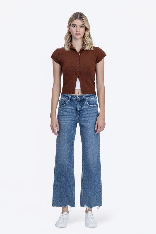 High Rise Ankle Slim Wide Jeans