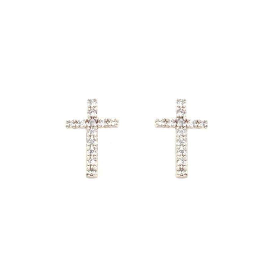 SGold Rhinestone .5" Cross Stud Earring
