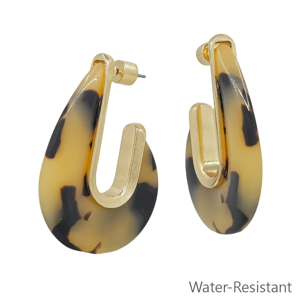 Water Resistant Acrylic and Gold Teardrop 2" Earring