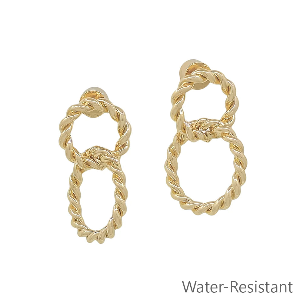 Water Resistant 20MM Gold Cable Double Linked Studded Earrings