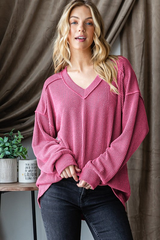 Long Sleeve Solid Urban Ribbed Top