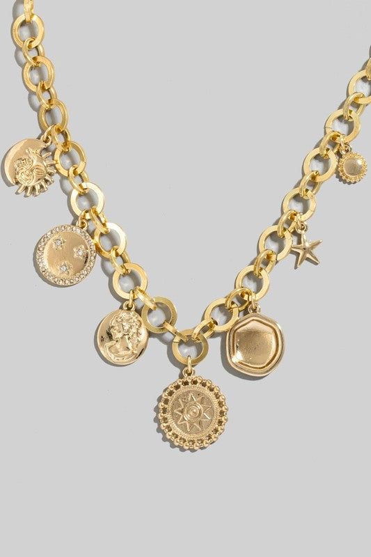 Multi Assorted Sunburst Charm Necklace