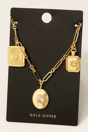 Gold Dipped Mixed CZ Charms Chain Necklace