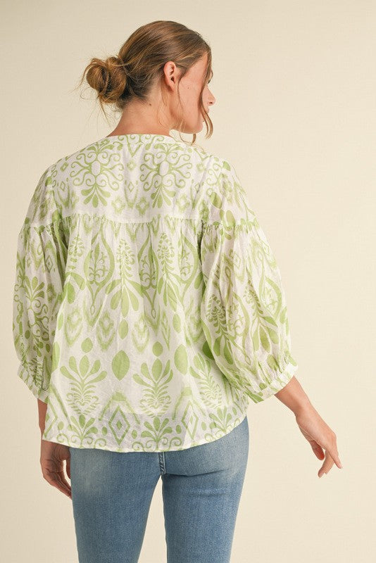 Avocado Print 3/4 Balloon Sleeve Top