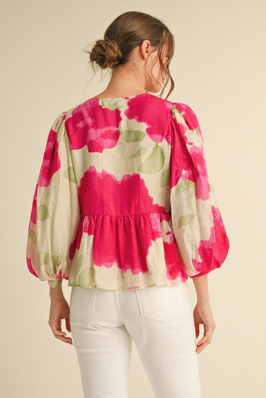 Bow Ties Peplum Print Top