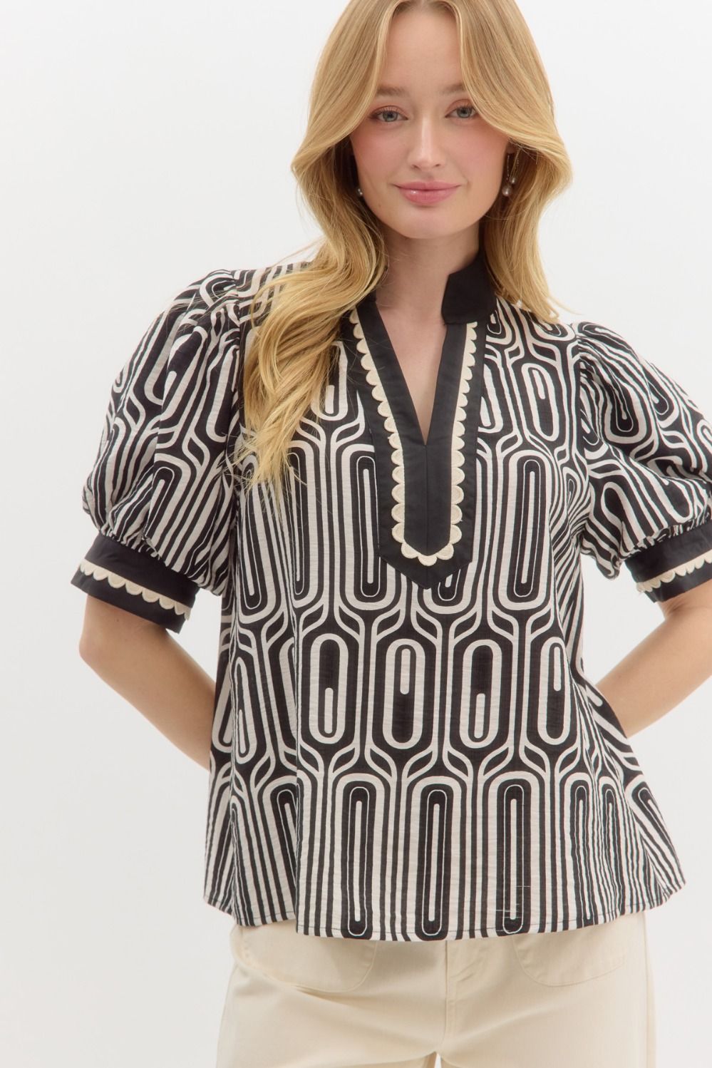 Abstract Black & White Print Top