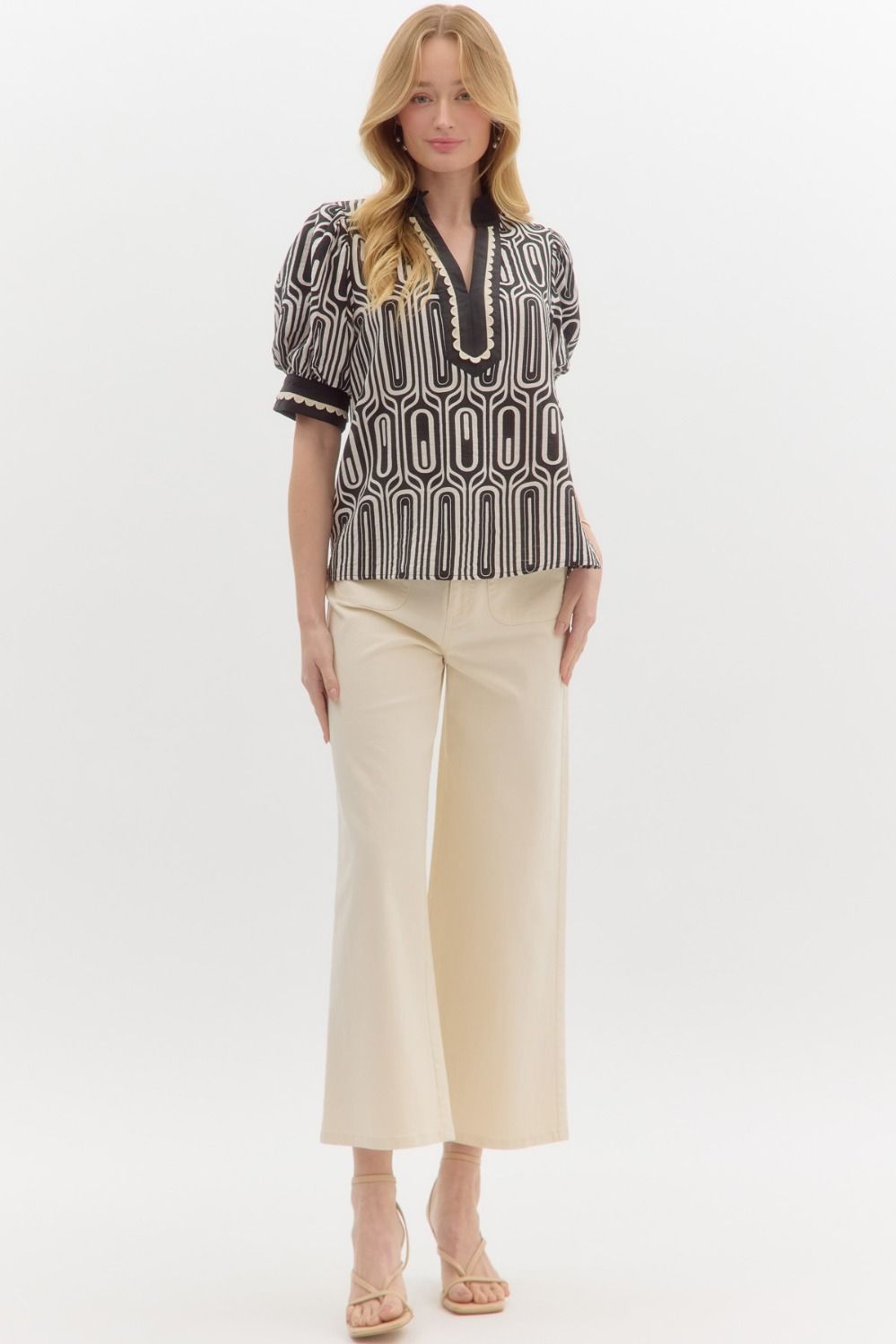 Abstract Black & White Print Top