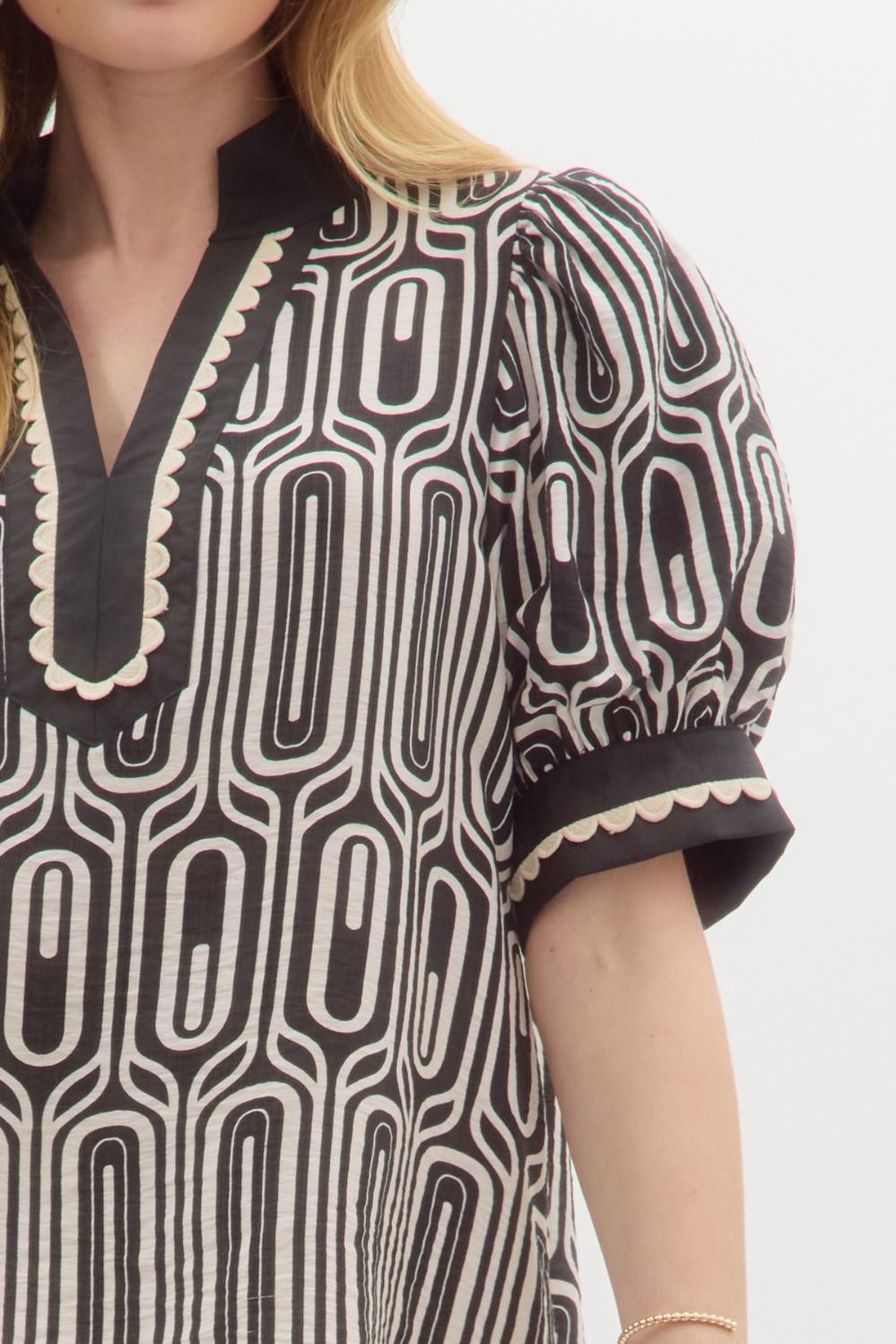 Abstract Black & White Print Top