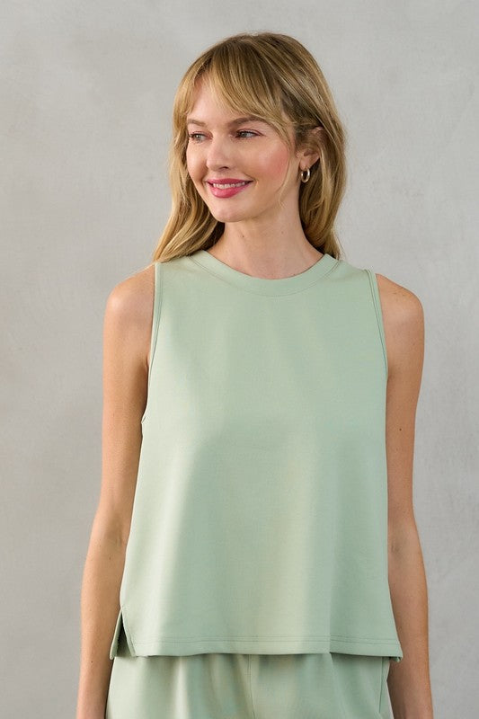 Soft Novelty Knit Wide Leg Pant and Open Back Tank Top Set