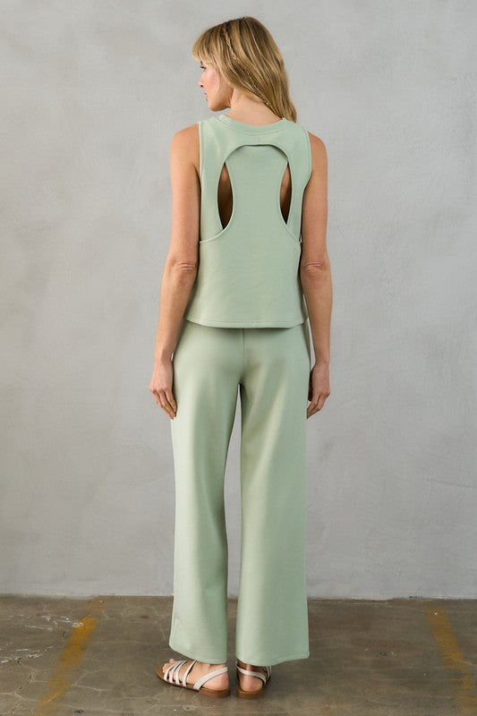 Soft Novelty Knit Wide Leg Pant and Open Back Tank Top Set
