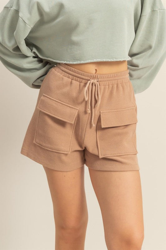 Waffle Knit Front Pocket Shorts