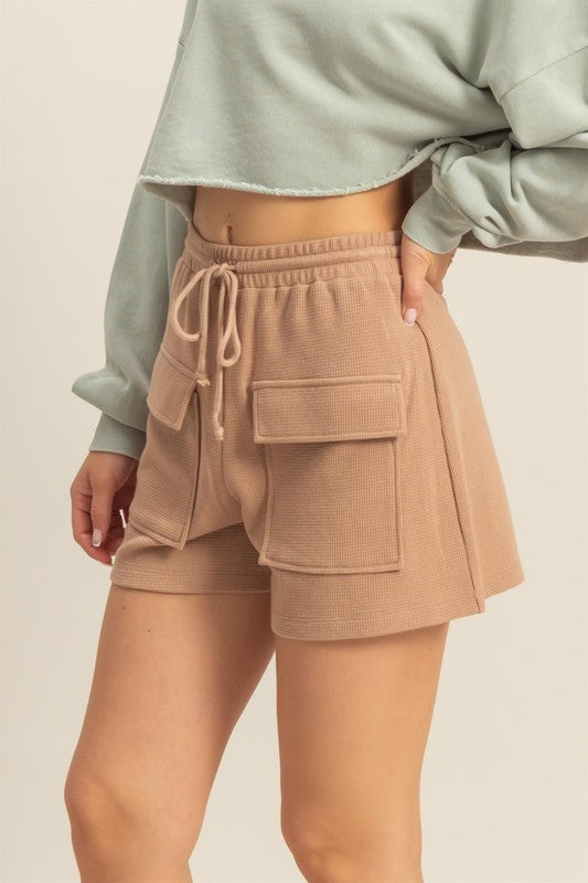 Waffle Knit Front Pocket Shorts