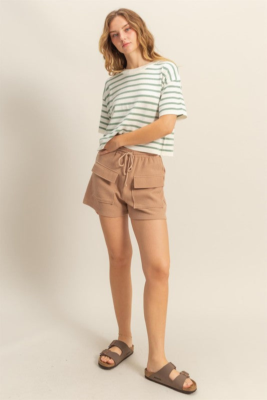 Waffle Knit Front Pocket Shorts