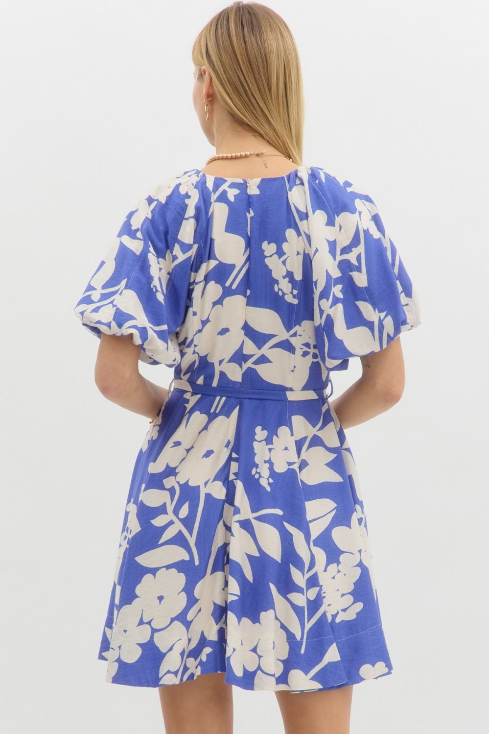 Floral Print Bubble Sleeve Mini Dress
