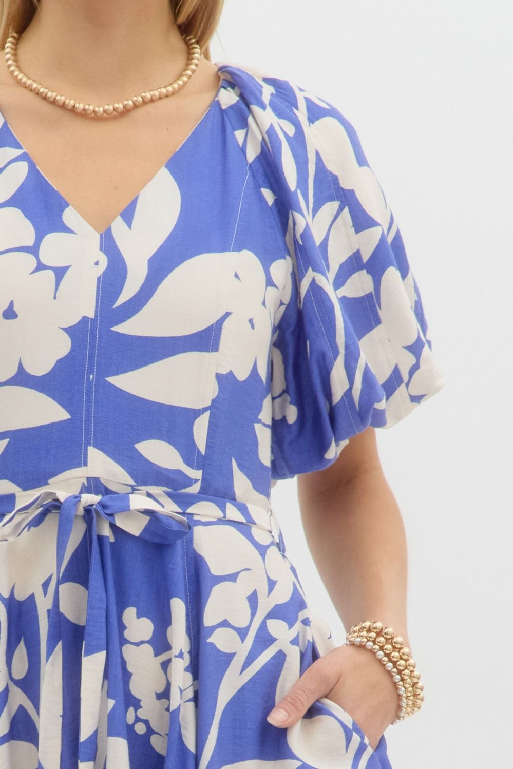 Floral Print Bubble Sleeve Mini Dress