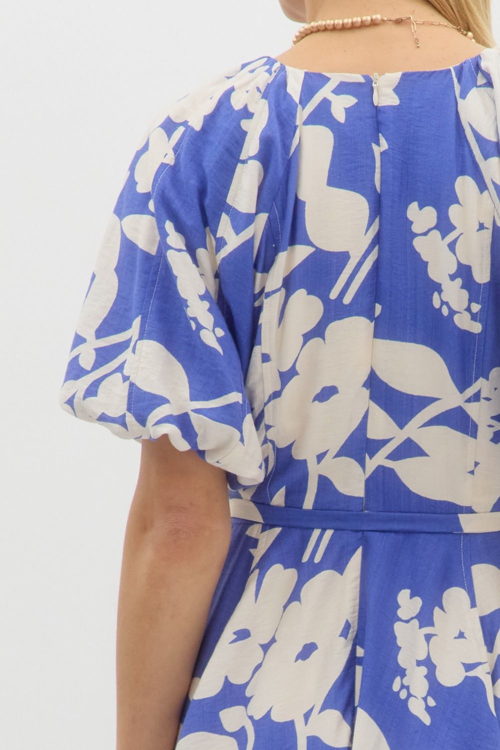 Floral Print Bubble Sleeve Mini Dress