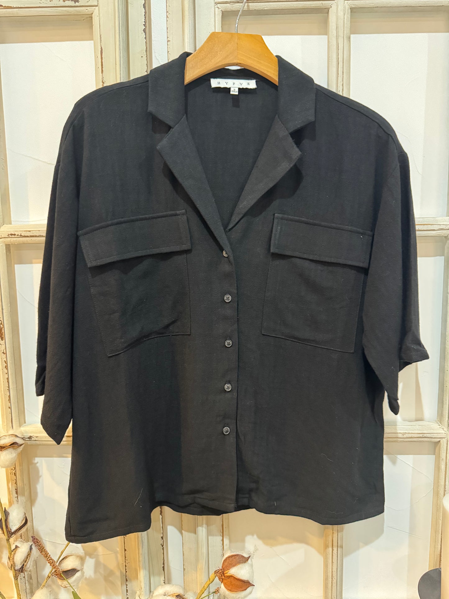 Linen Blend Button Up Collar Shirt