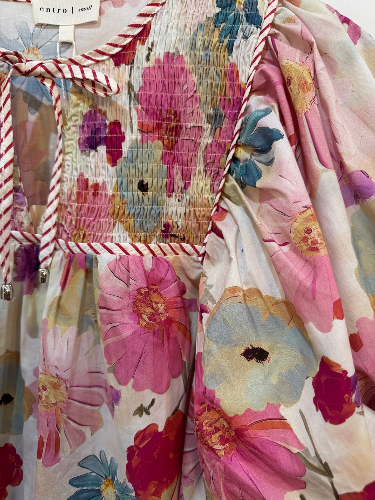 Floral Smocked Contrast Trim Top