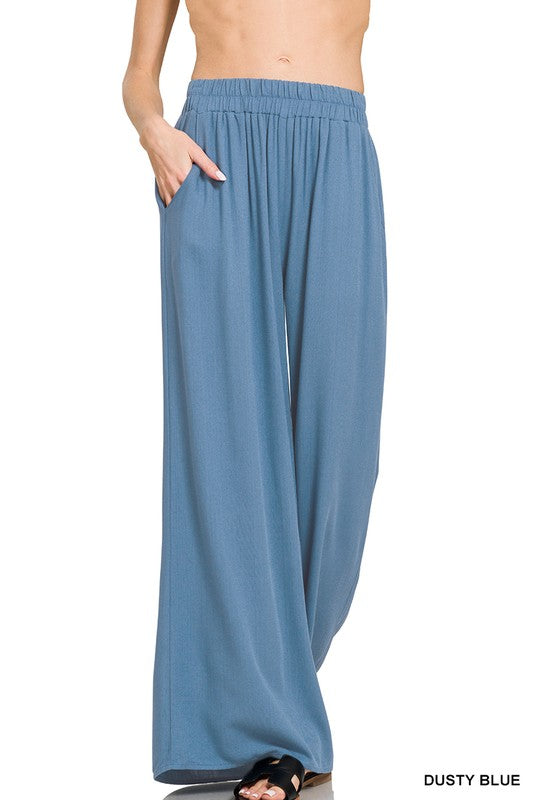 Elastic Waist Woven Pant with Pockets