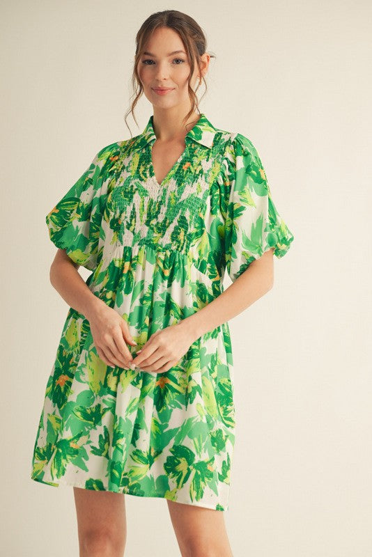 Floral Print Puff Sleeve Dress