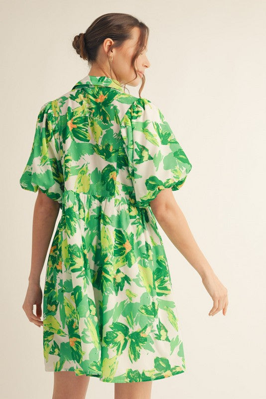 Floral Print Puff Sleeve Dress