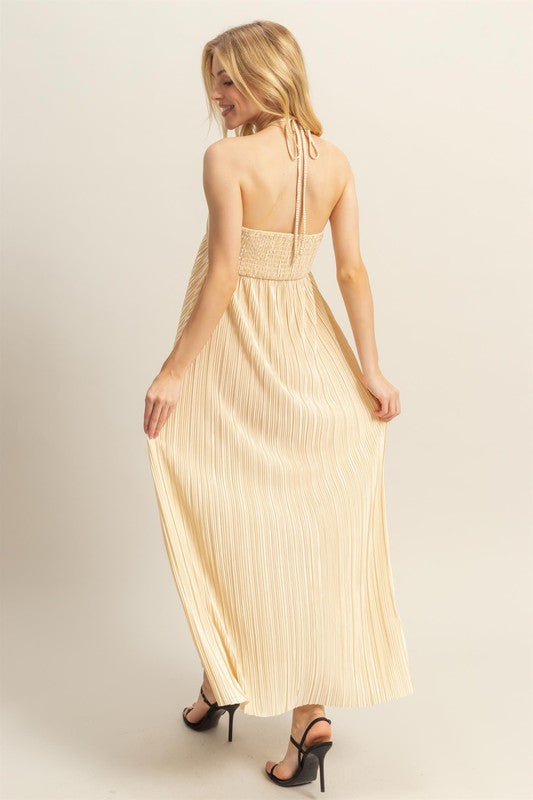 Halter Neck Flowy Maxi Dress Champagne / Medium Halter Neck Flowy Maxi Dress Champagne / Medium