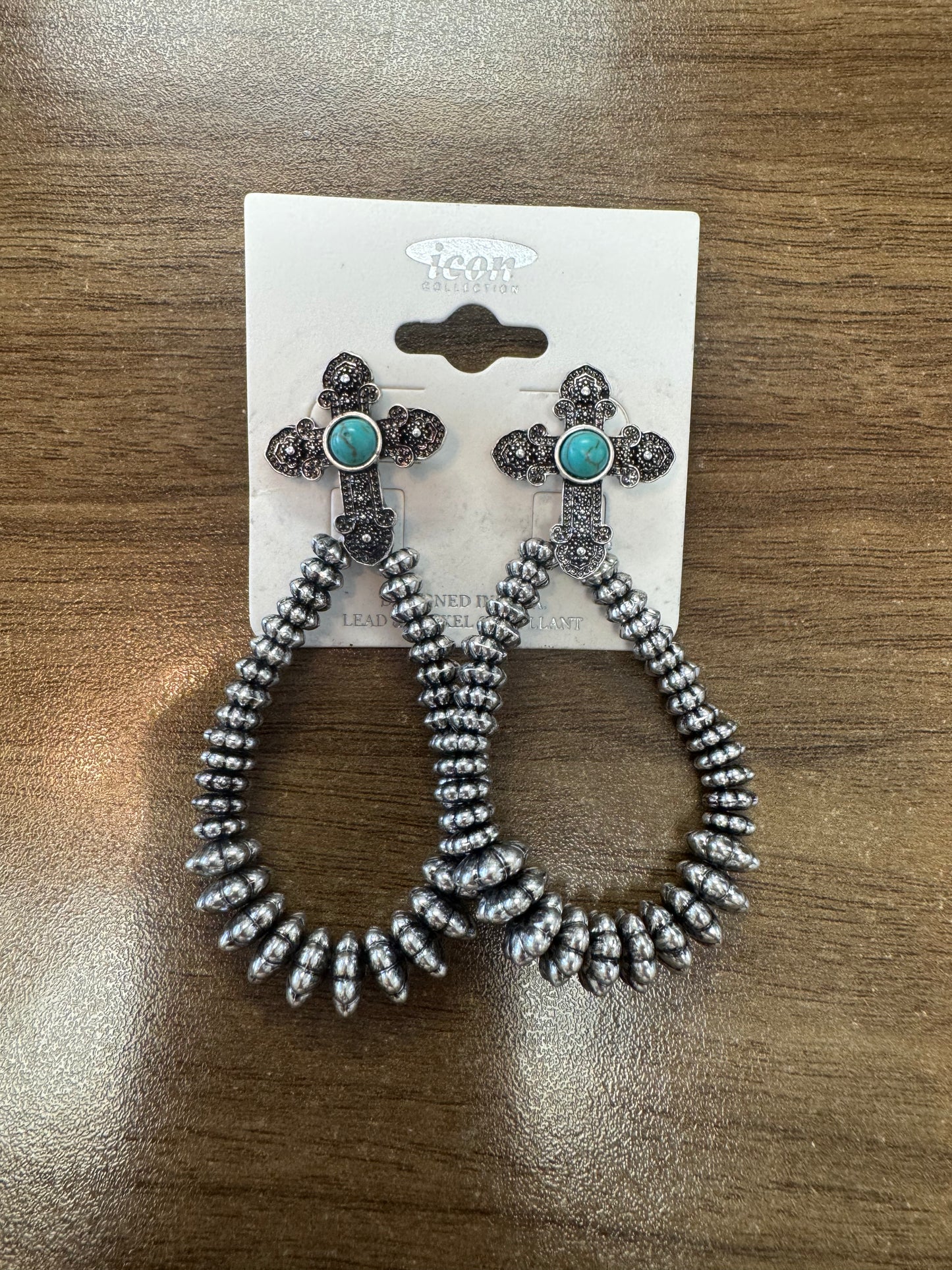 Antique Silver Cross Hoop Earrings