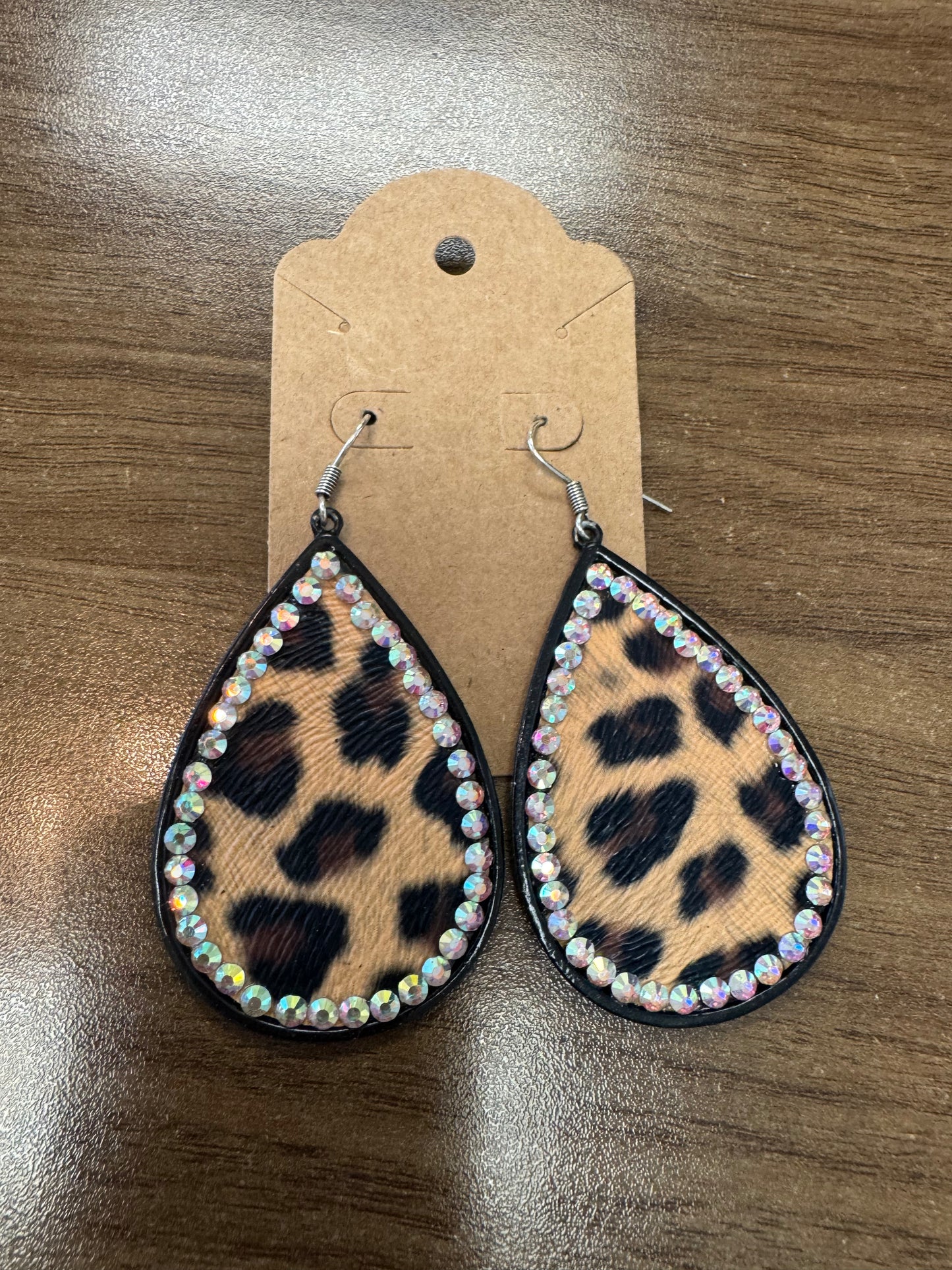 Leopard Print Teardrop Rhinestone Earrings