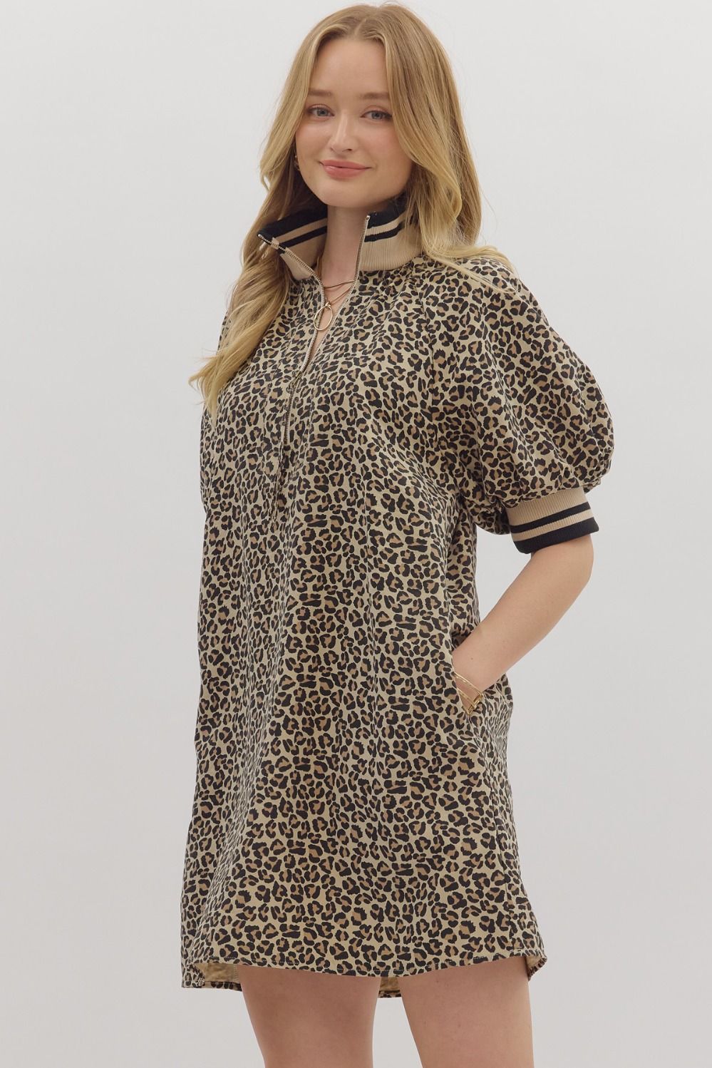 Cheetah Print Short Sleeve Mini Dress