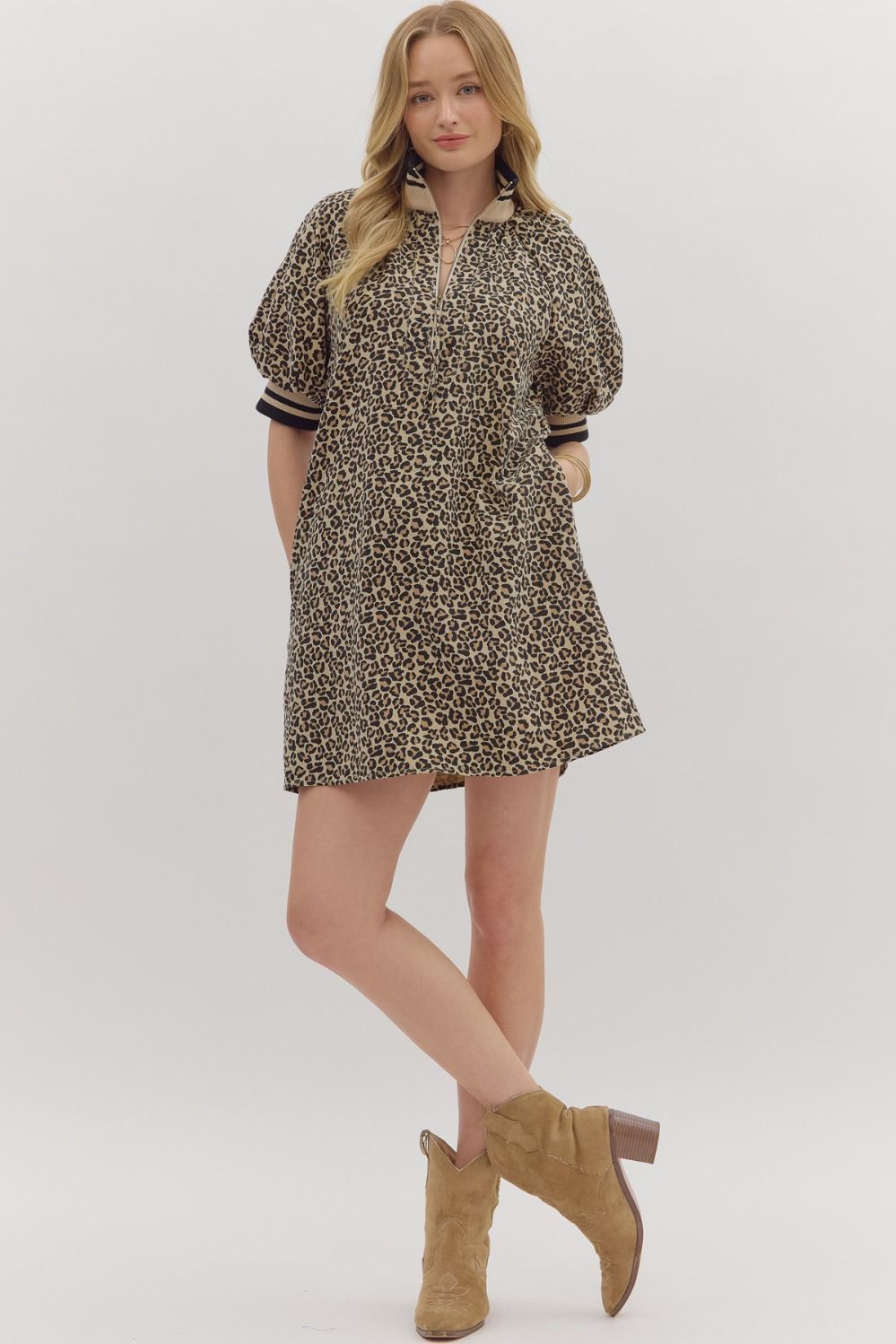 Cheetah Print Short Sleeve Mini Dress