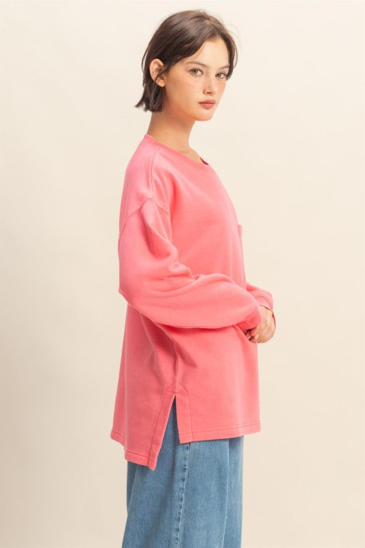 Crew Neck Single Pocket Pullover Sweatshirt