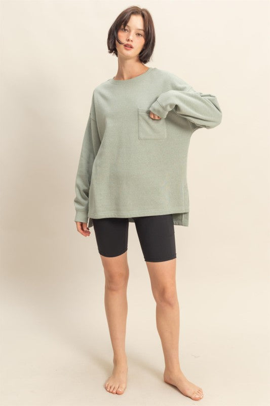 Crew Neck Single Pocket Pullover Sweatshirt