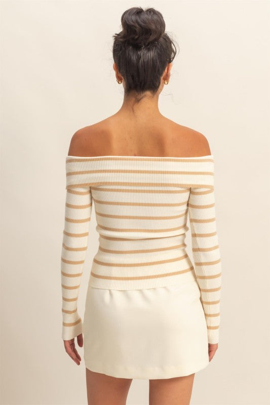 Striped Off Shoulder Knit Top